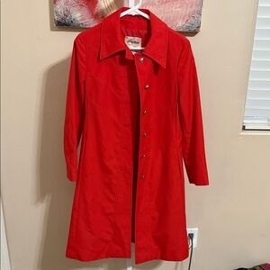 Beautiful Bright Red Rain Coat with Button Closure